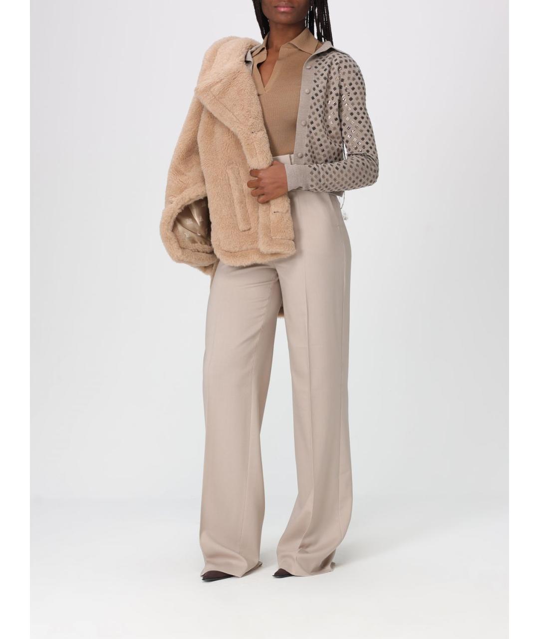 MAX MARA Бежевые шерстяные прямые брюки, фото 2