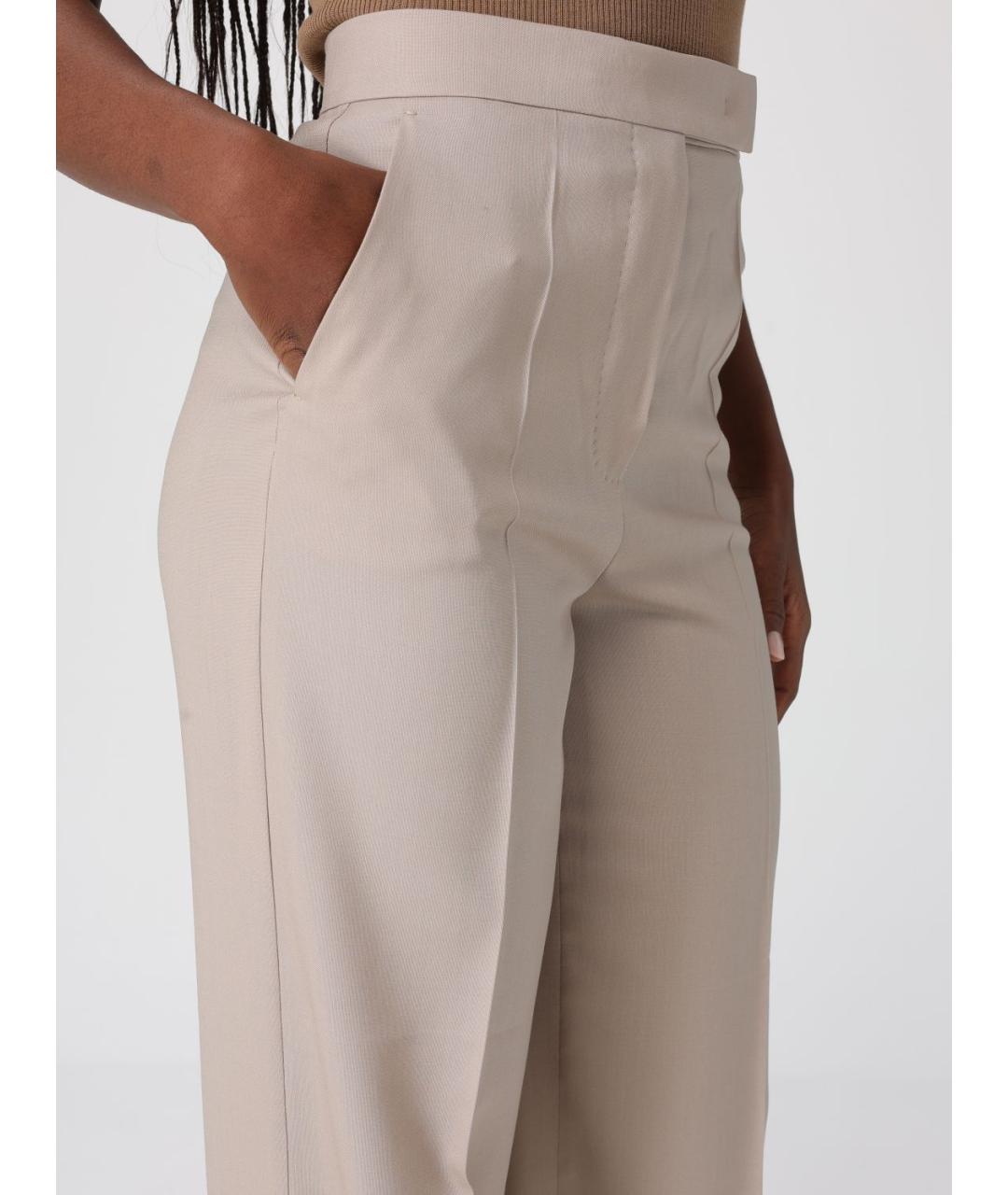 MAX MARA Бежевые шерстяные прямые брюки, фото 5