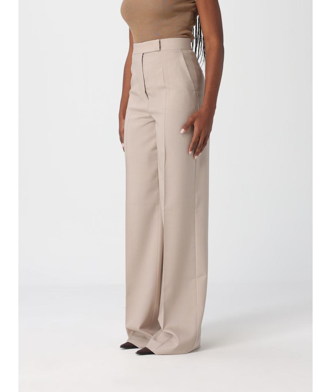 MAX MARA Бежевые шерстяные прямые брюки, фото 4