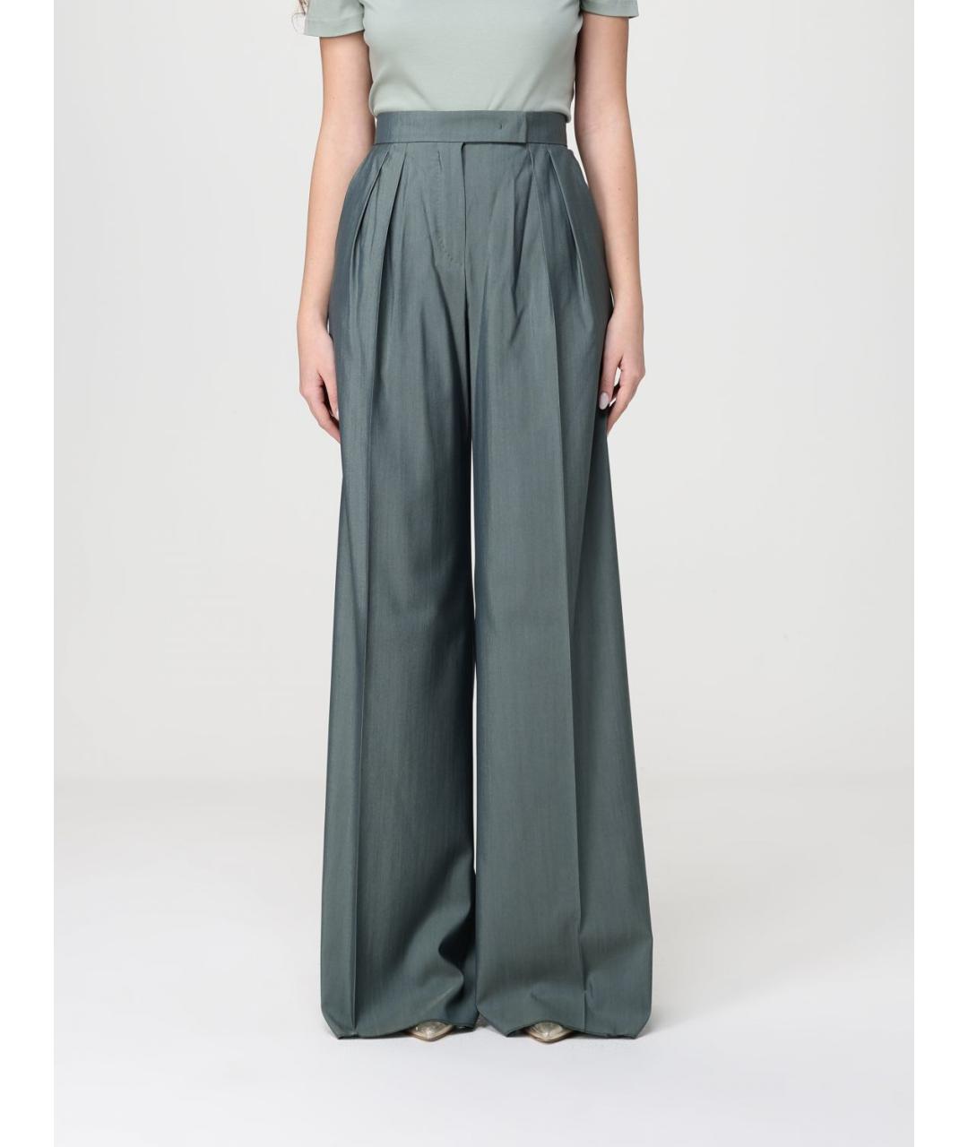 MAX MARA Зеленые шерстяные брюки широкие, фото 5