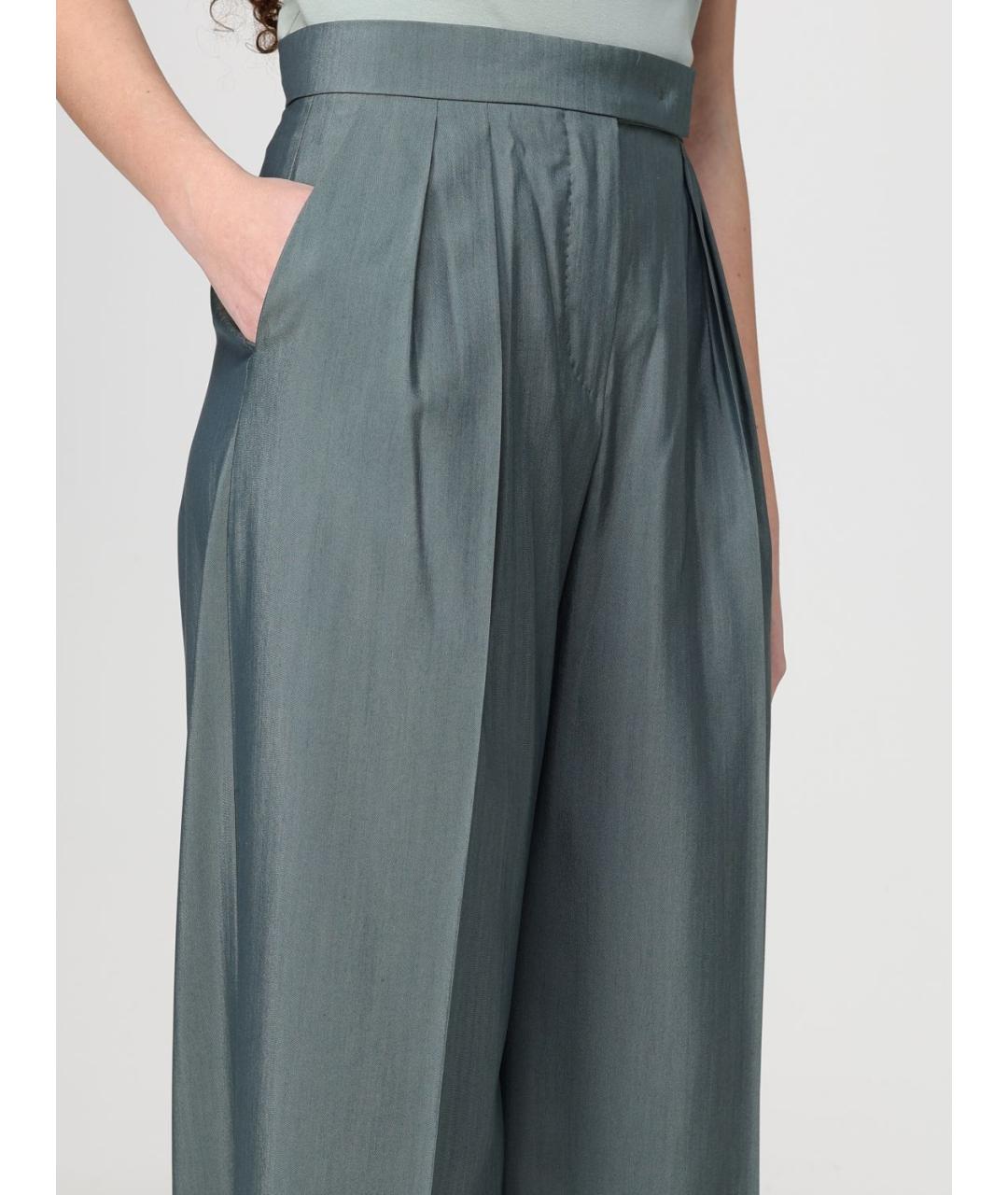 MAX MARA Зеленые шерстяные брюки широкие, фото 4