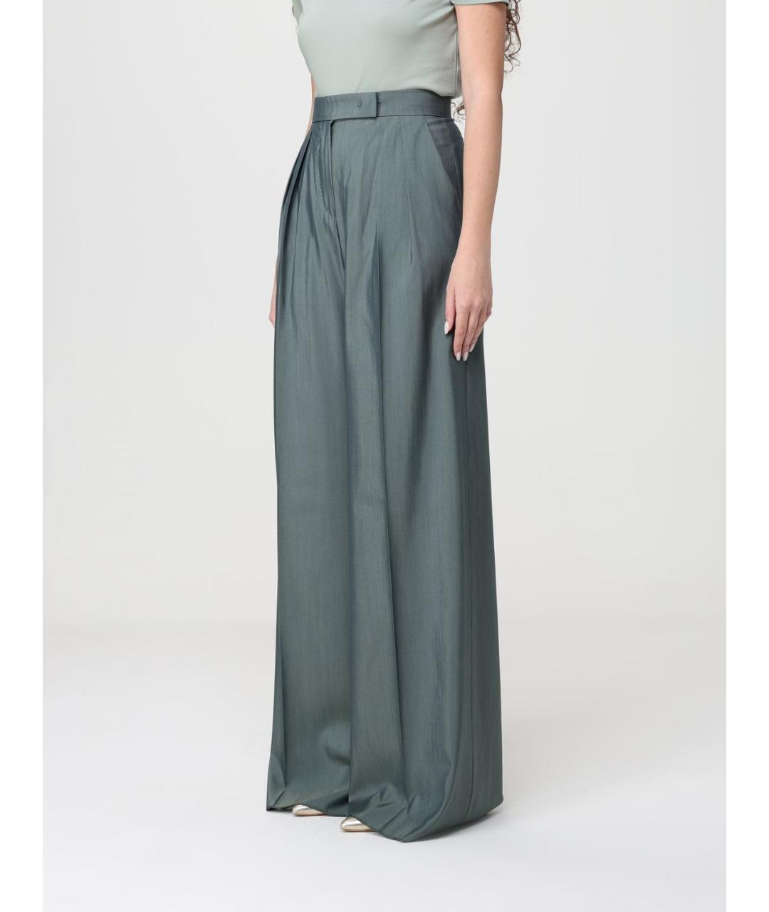 MAX MARA Зеленые шерстяные брюки широкие, фото 3