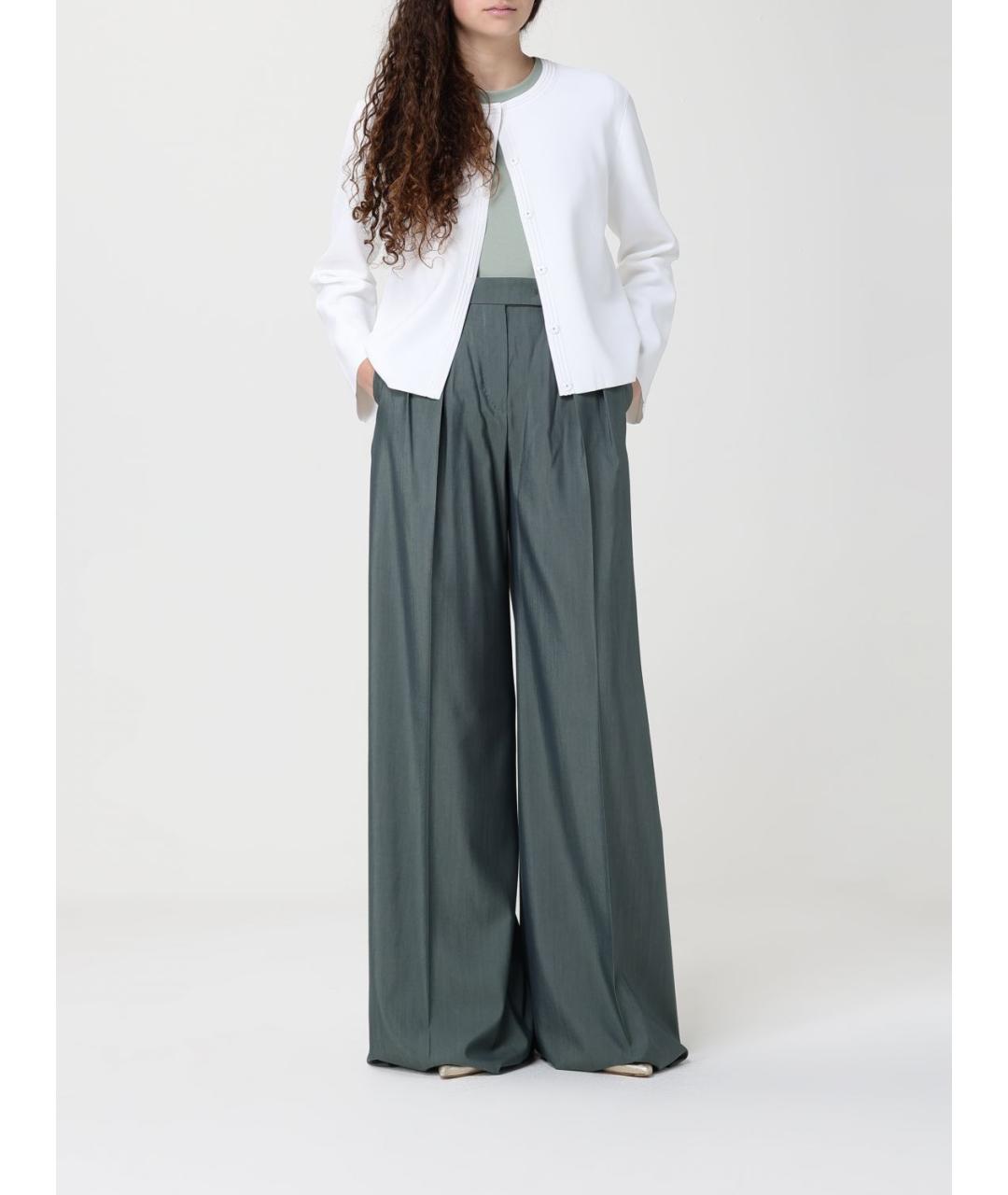 MAX MARA Зеленые шерстяные брюки широкие, фото 6