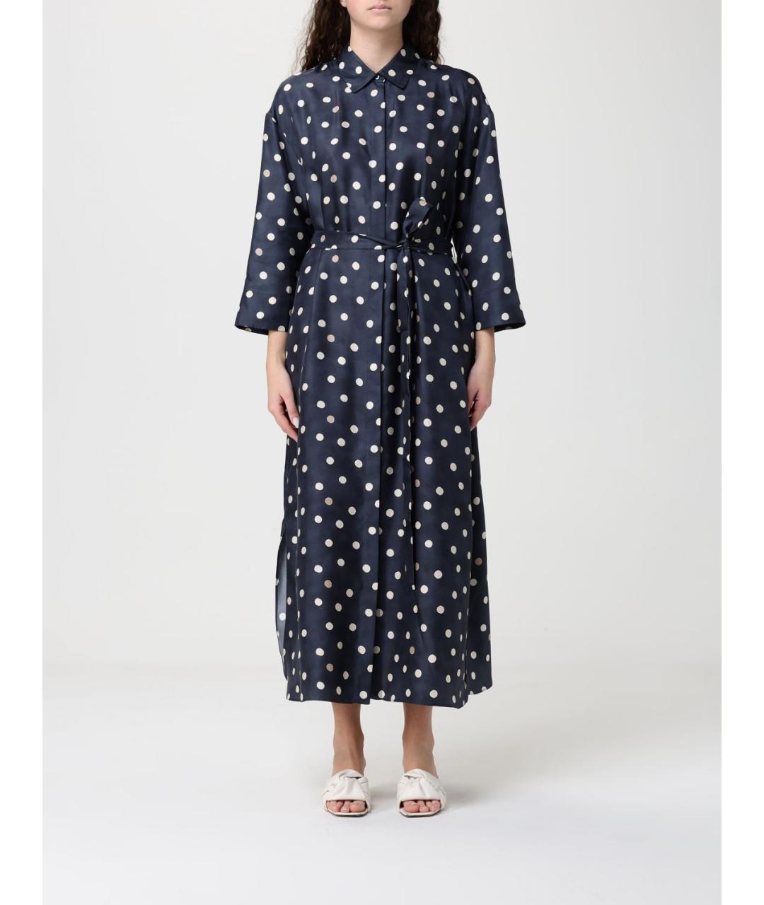 'S MAX MARA Темно-синее шелковое повседневное платье, фото 4