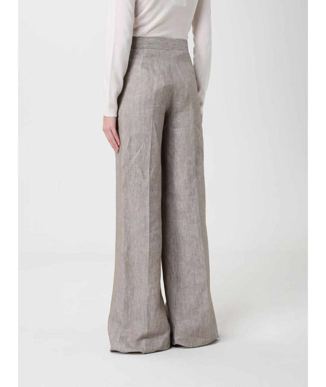 MAX MARA Серые льняные брюки широкие, фото 3