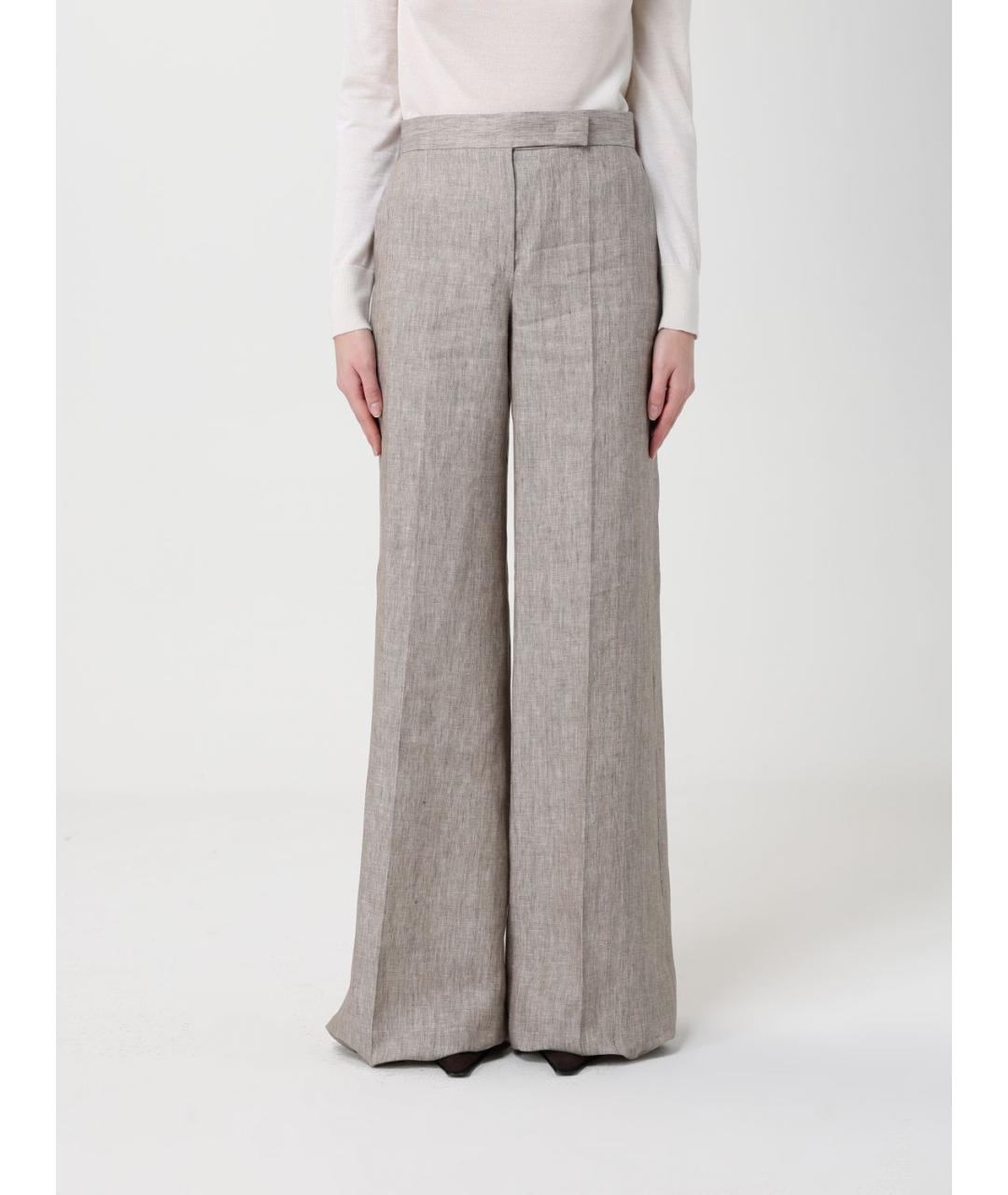 MAX MARA Серые льняные брюки широкие, фото 6