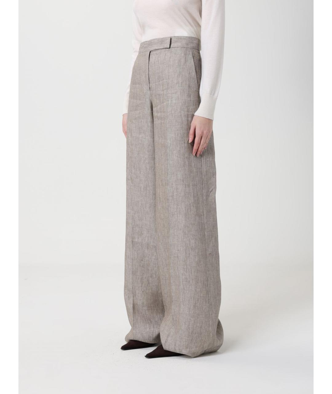 MAX MARA Серые льняные брюки широкие, фото 4