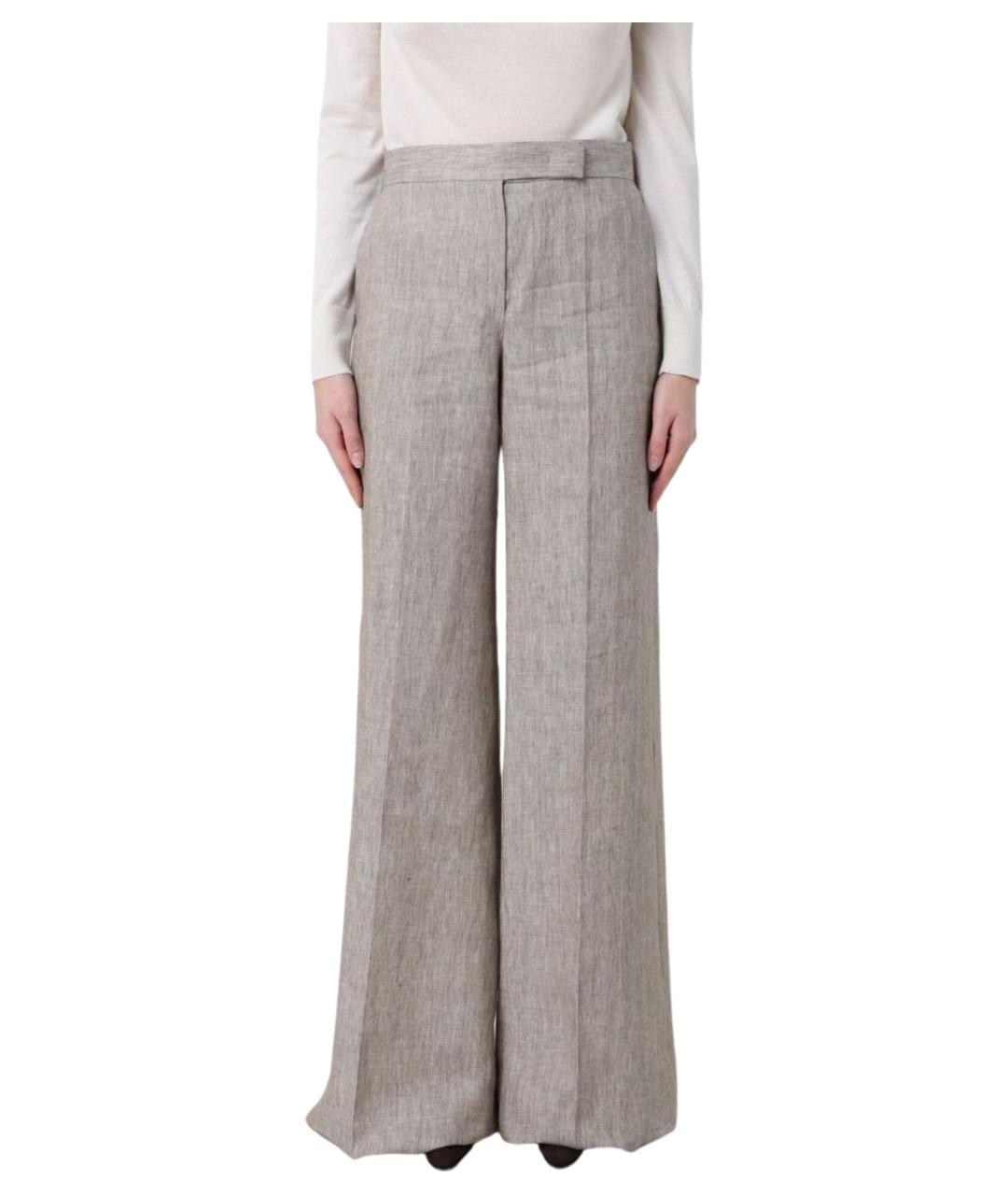 MAX MARA Серые льняные брюки широкие, фото 1