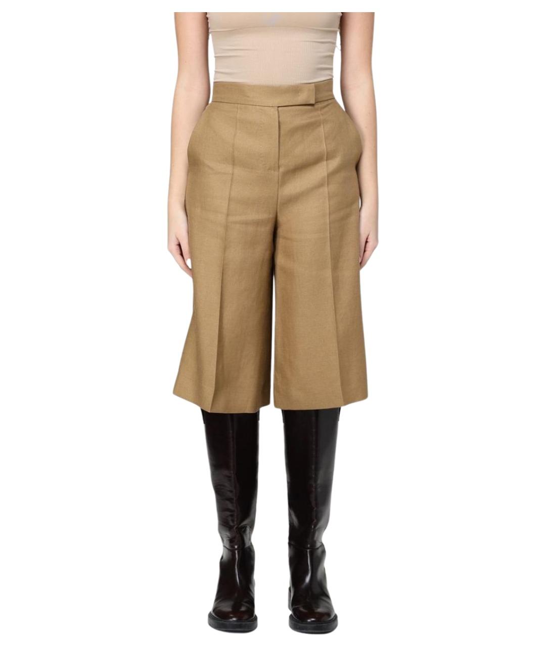 MAX MARA Бежевые льняные бриджи, фото 1