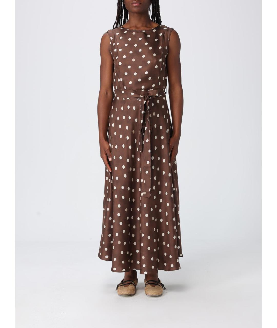 'S MAX MARA Коричневое шелковое коктейльное платье, фото 4