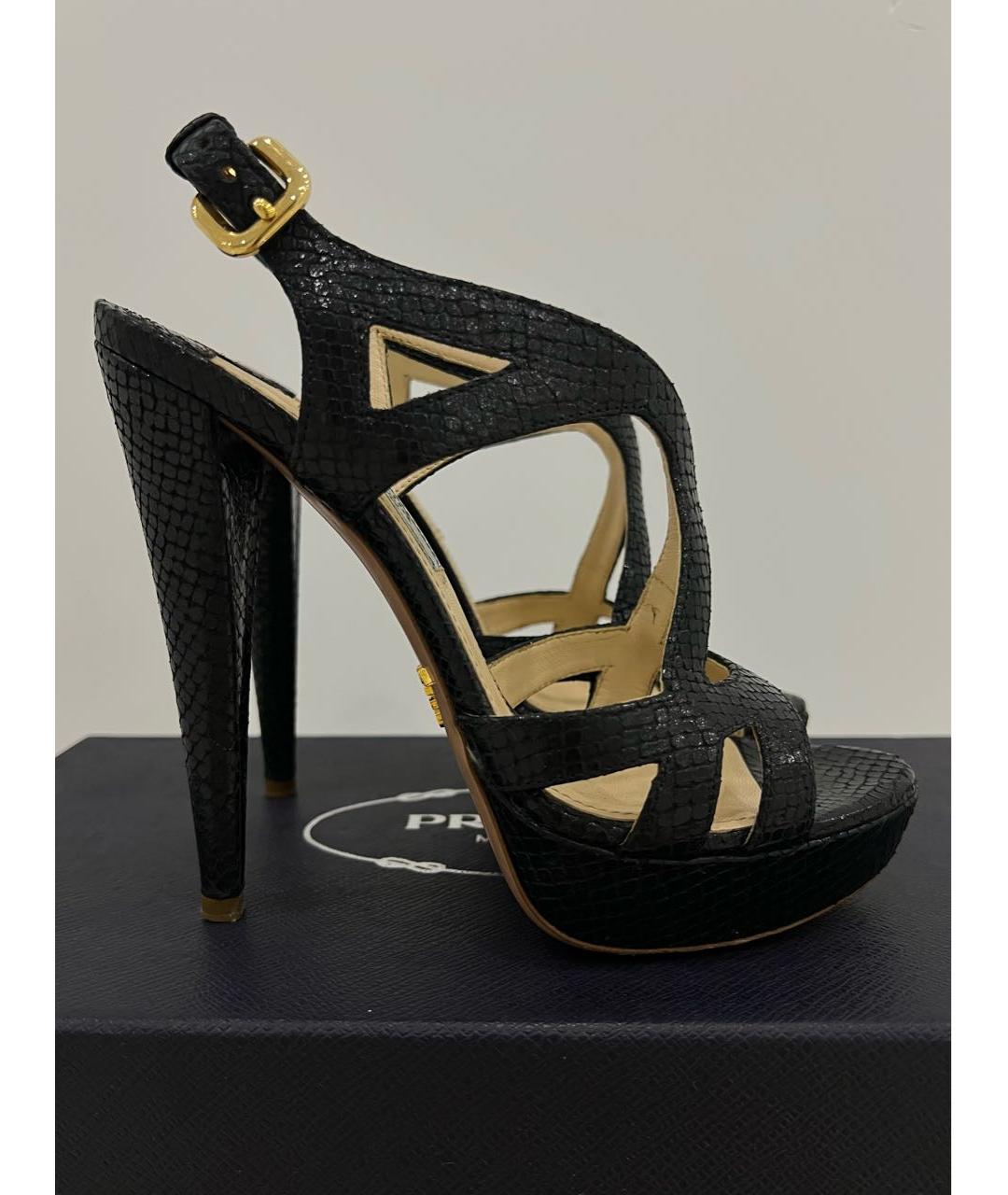 PRADA Черные кожаные босоножки, фото 2