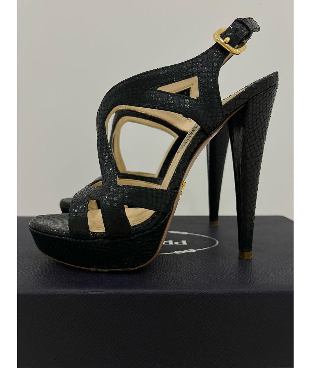 PRADA Черные кожаные босоножки, фото 4