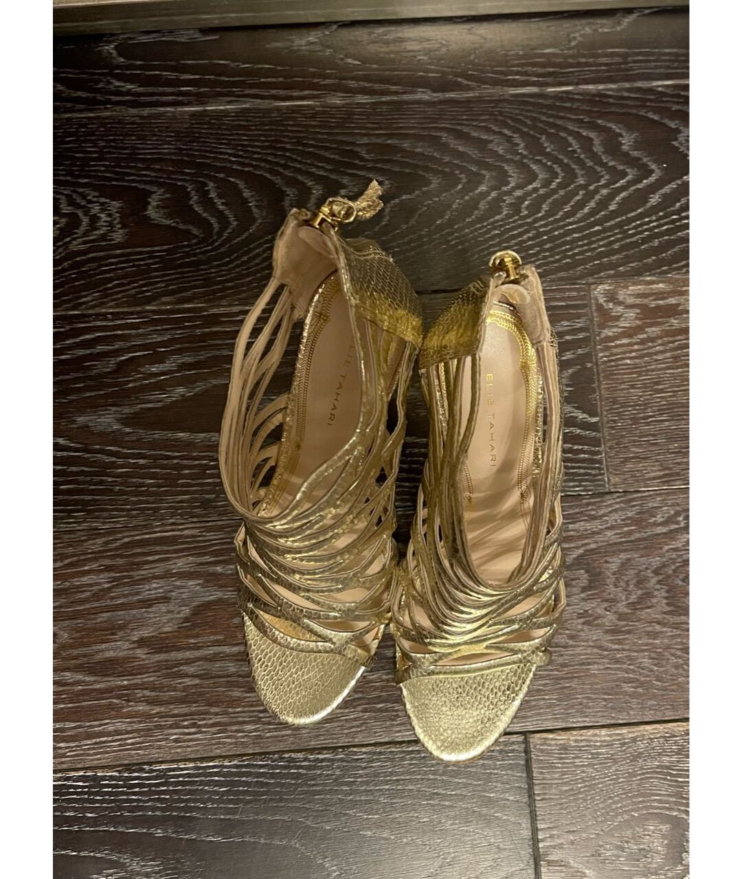 ELIE TAHARI Золотые кожаные босоножки, фото 3