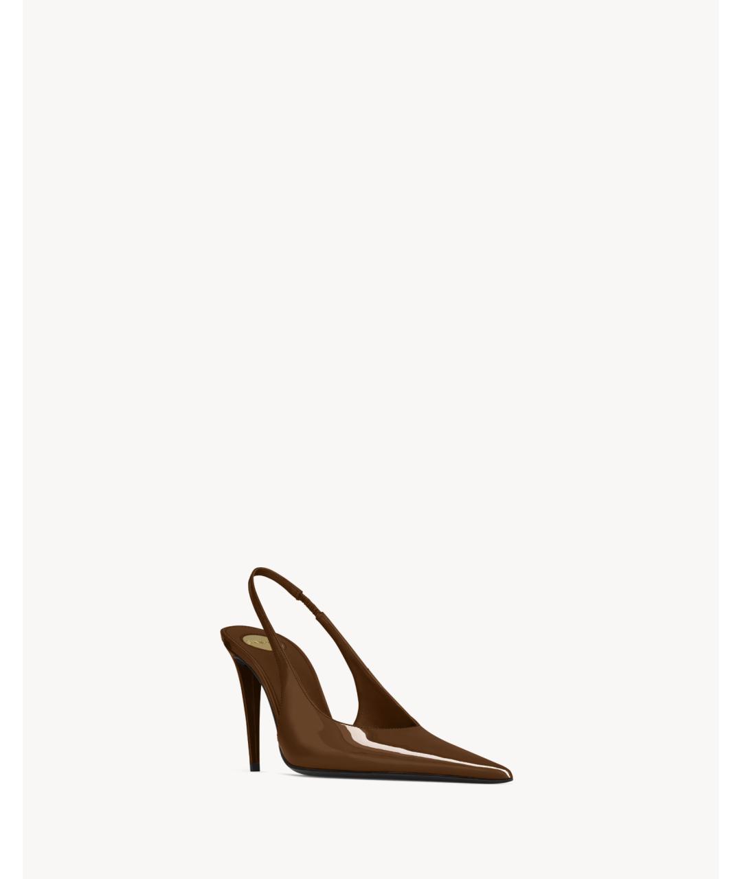 SAINT LAURENT Коричневые туфли из лакированной кожи, фото 3