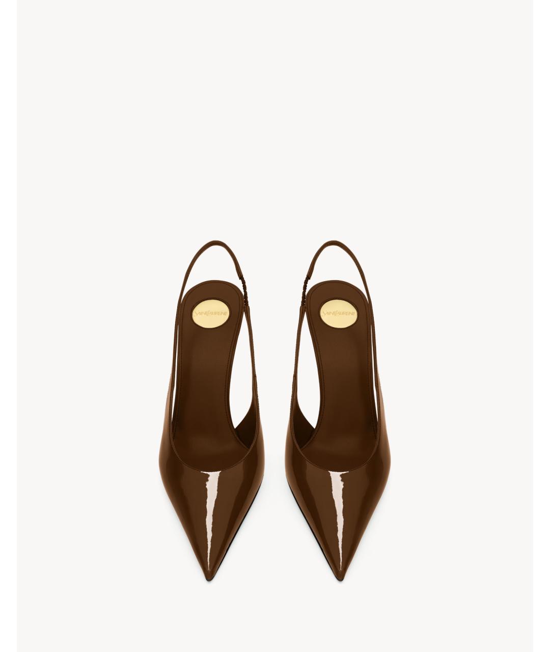 SAINT LAURENT Коричневые туфли из лакированной кожи, фото 2