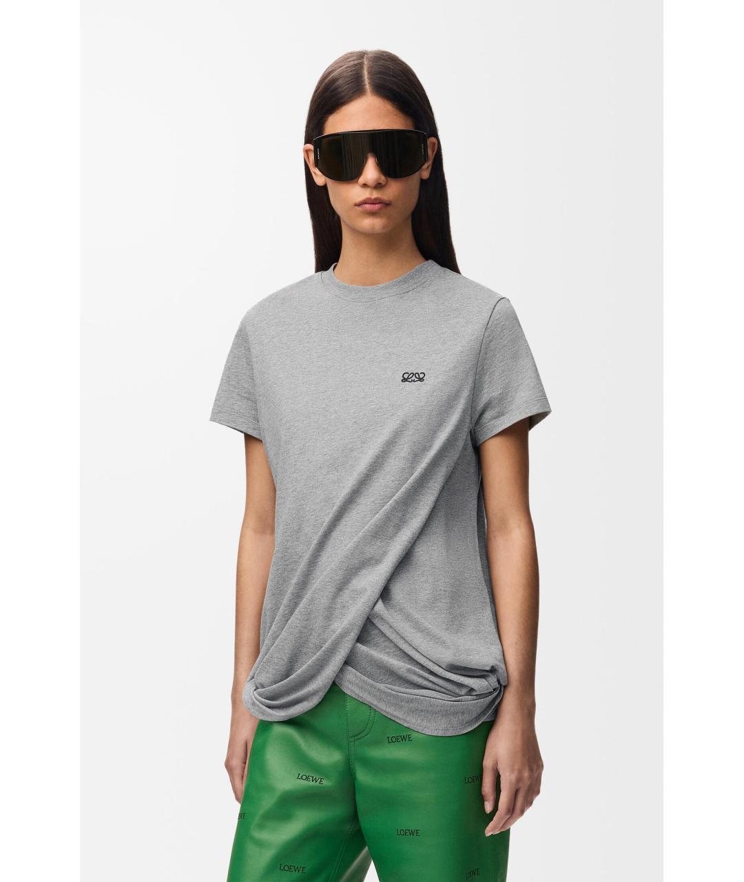 LOEWE Серая хлопко-эластановая футболка, фото 3