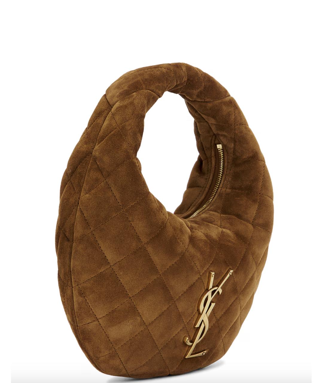 SAINT LAURENT Коричневая замшевая сумка с короткими ручками, фото 3