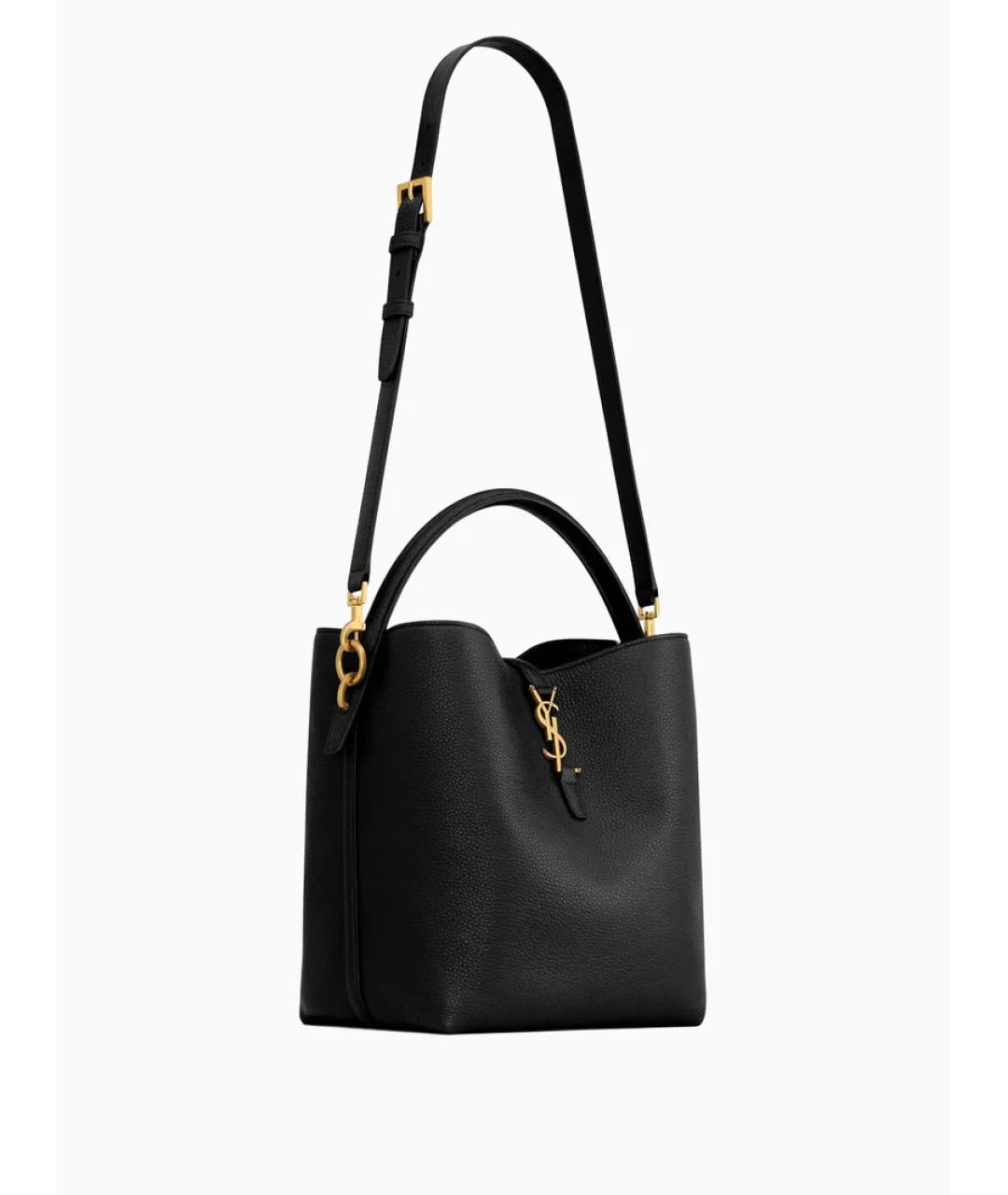 SAINT LAURENT Черная кожаная сумка с короткими ручками, фото 4