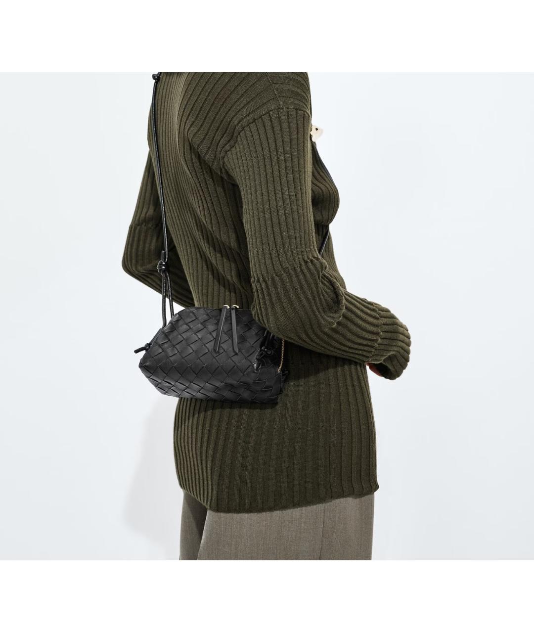 BOTTEGA VENETA Черная кожаная сумка через плечо, фото 2