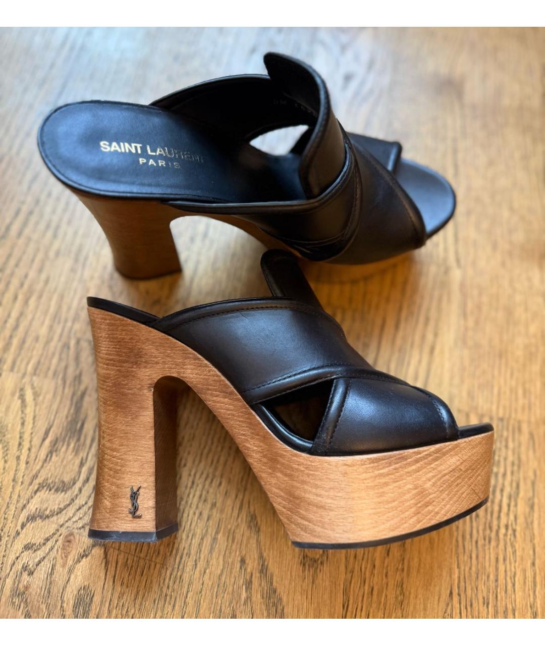SAINT LAURENT Черные кожаные сабо, фото 5