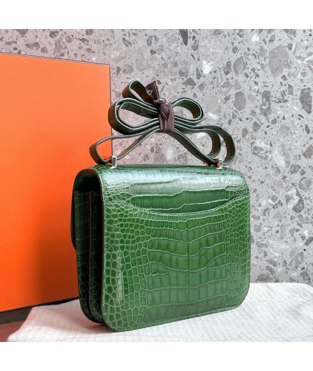 HERMES Зеленая сумка через плечо из экзотической кожи, фото 5