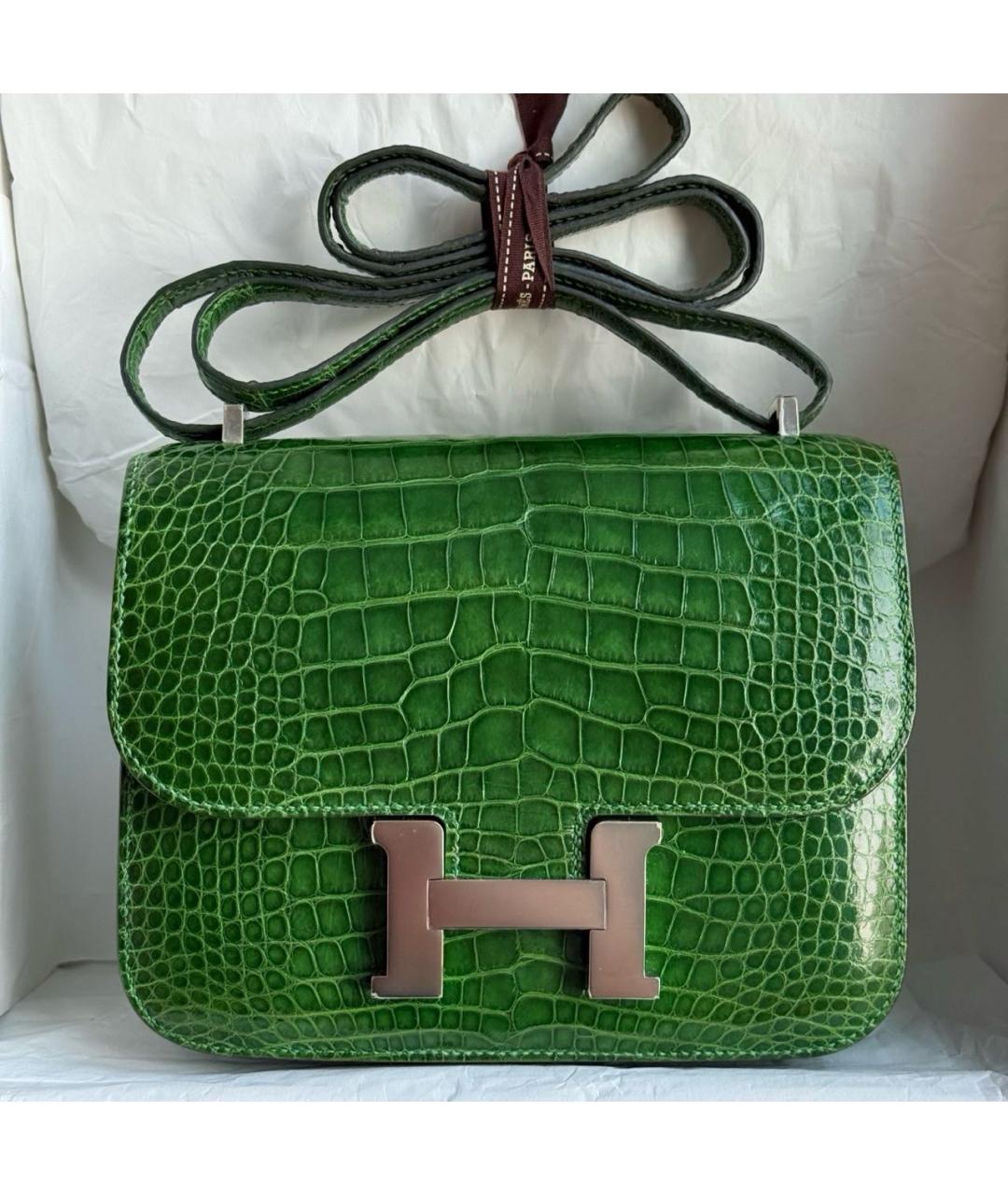 HERMES Зеленая сумка через плечо из экзотической кожи, фото 2