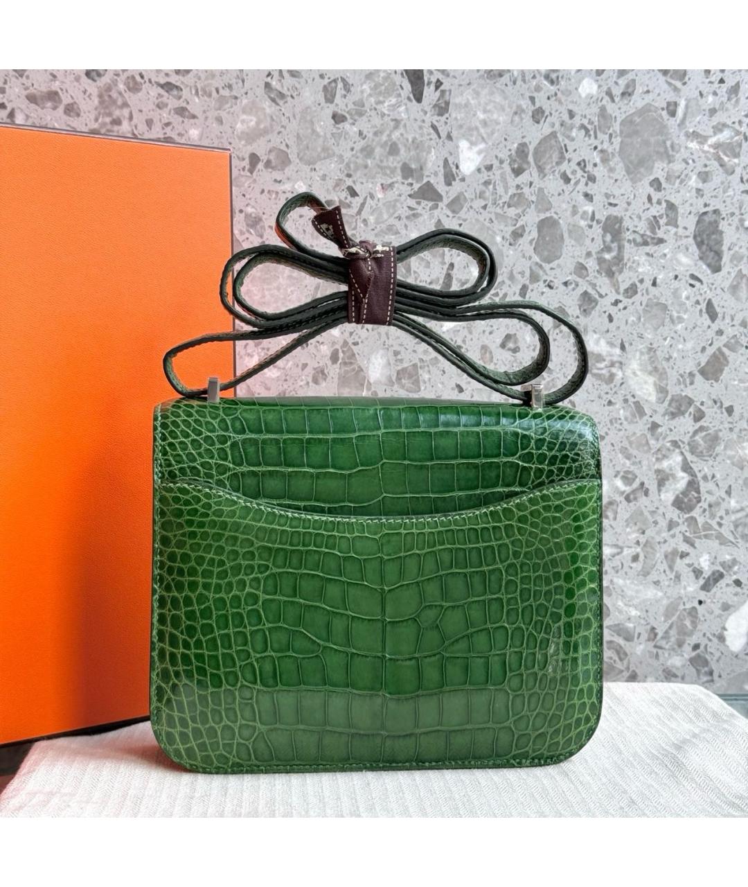 HERMES Зеленая сумка через плечо из экзотической кожи, фото 4