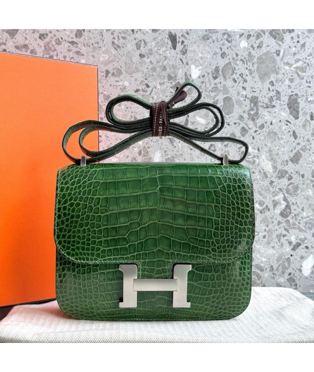 HERMES Зеленая сумка через плечо из экзотической кожи, фото 6