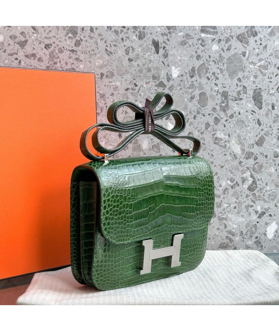 HERMES Зеленая сумка через плечо из экзотической кожи, фото 3