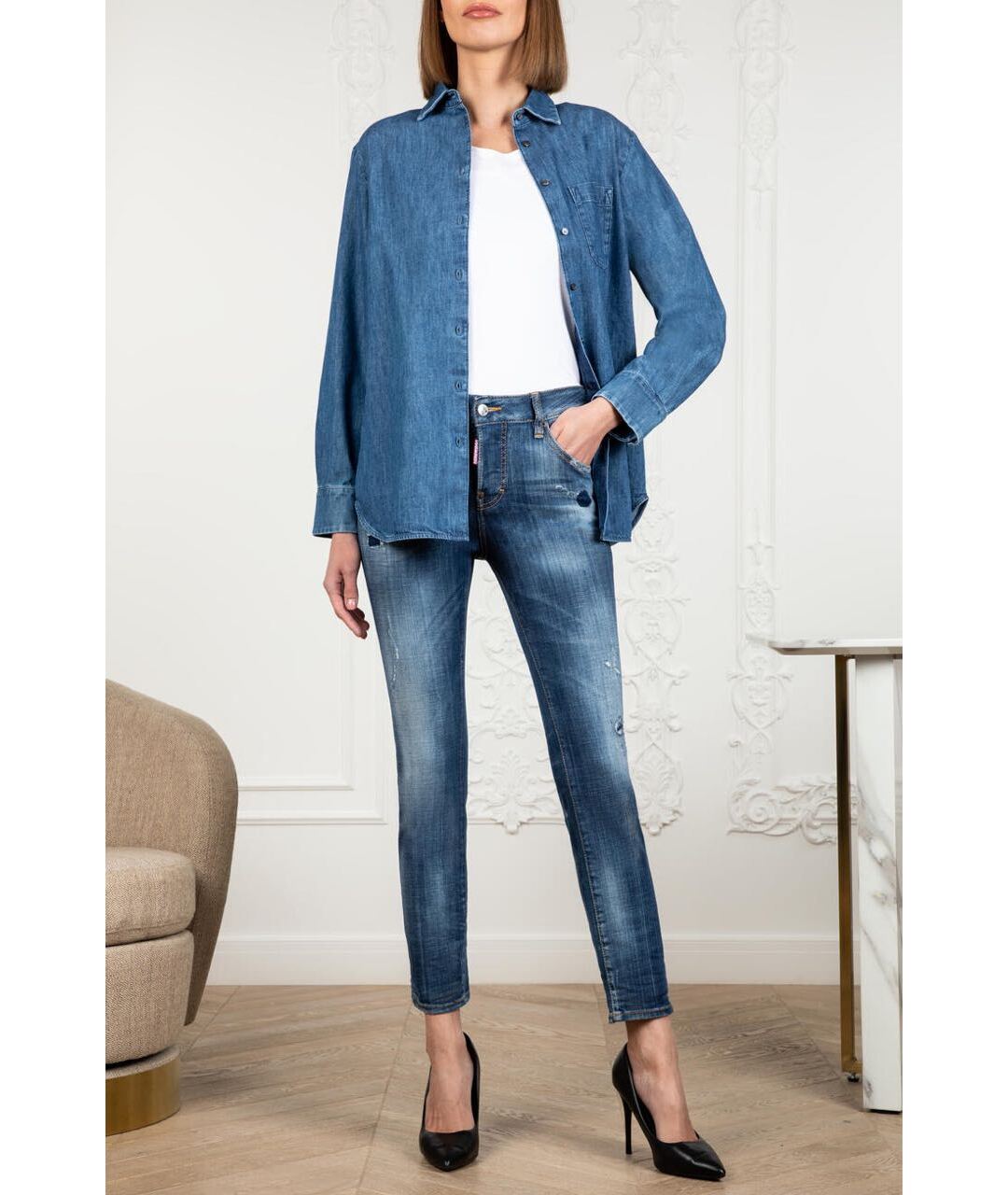 DSQUARED2 Синие хлопко-эластановые джинсы слим, фото 2