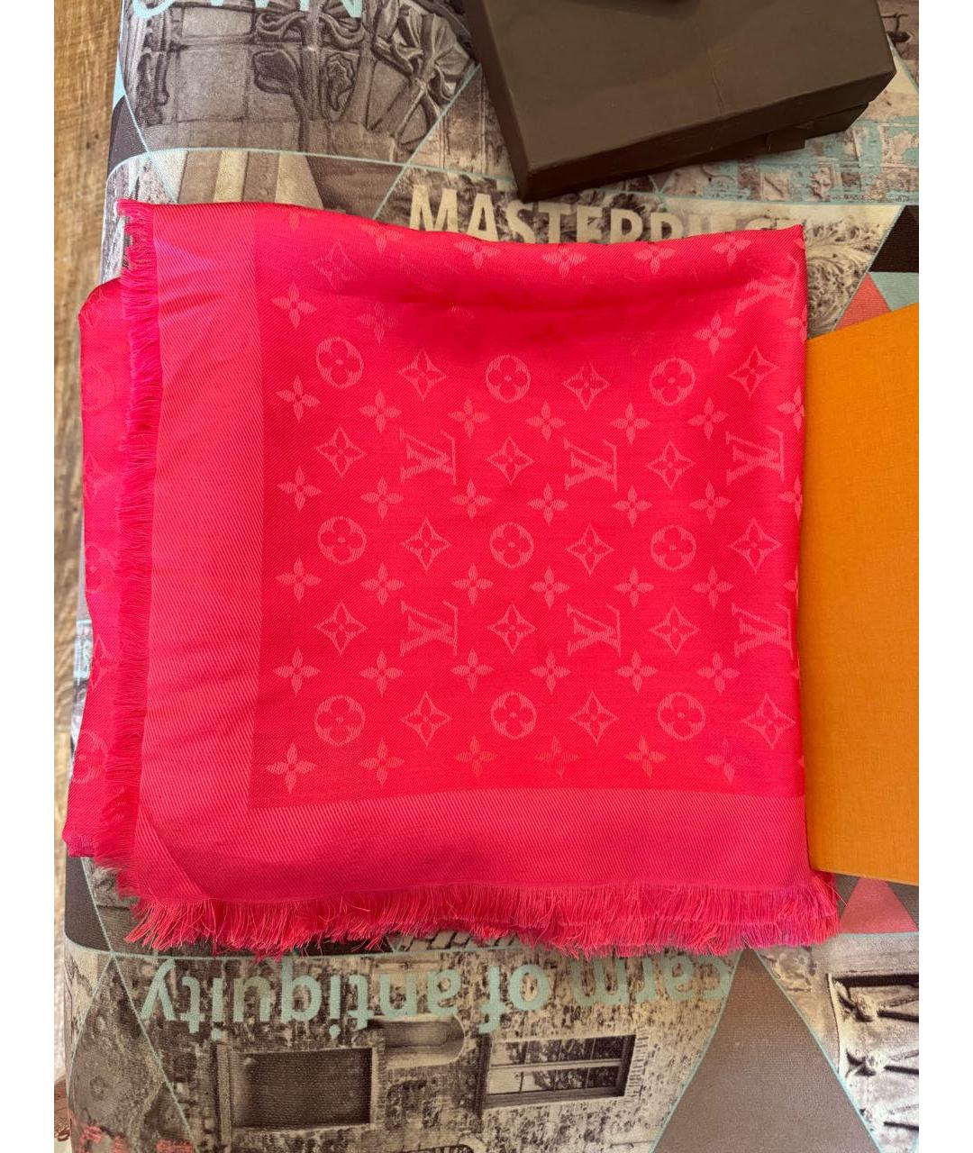 LOUIS VUITTON Фуксия шелковый платок, фото 5