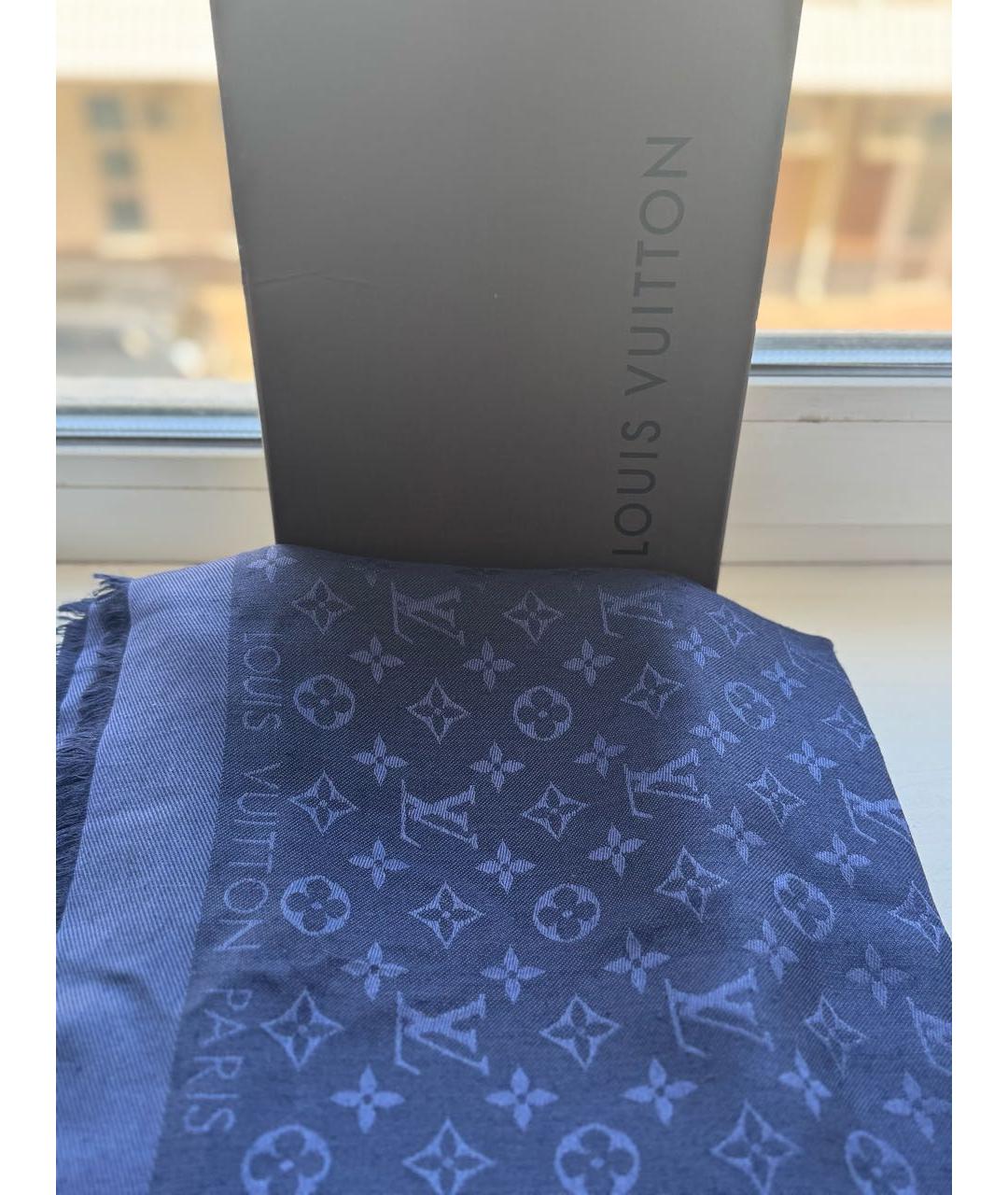 LOUIS VUITTON Синий шелковый платок, фото 4