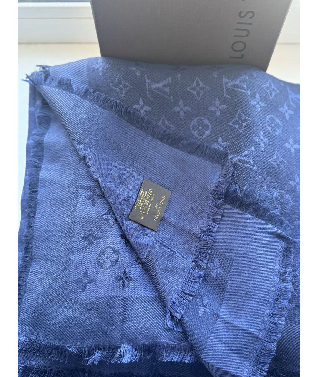LOUIS VUITTON Синий шелковый платок, фото 3