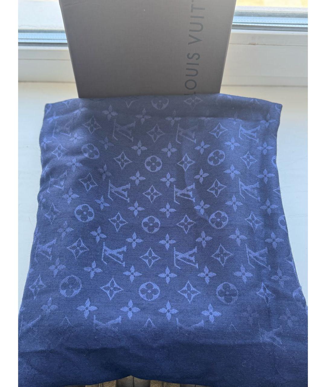 LOUIS VUITTON Синий шелковый платок, фото 6