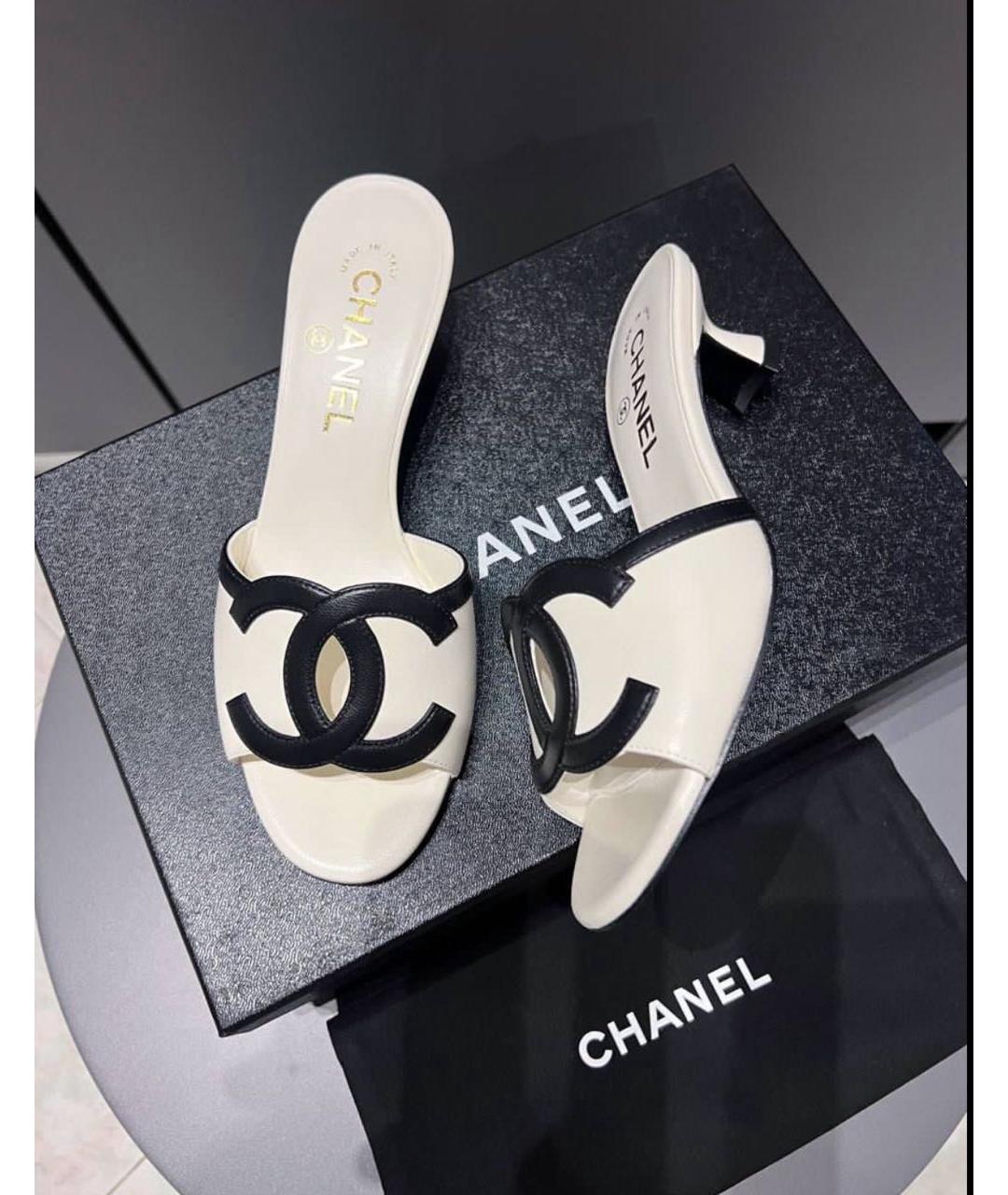 CHANEL Белые кожаные мюли, фото 5