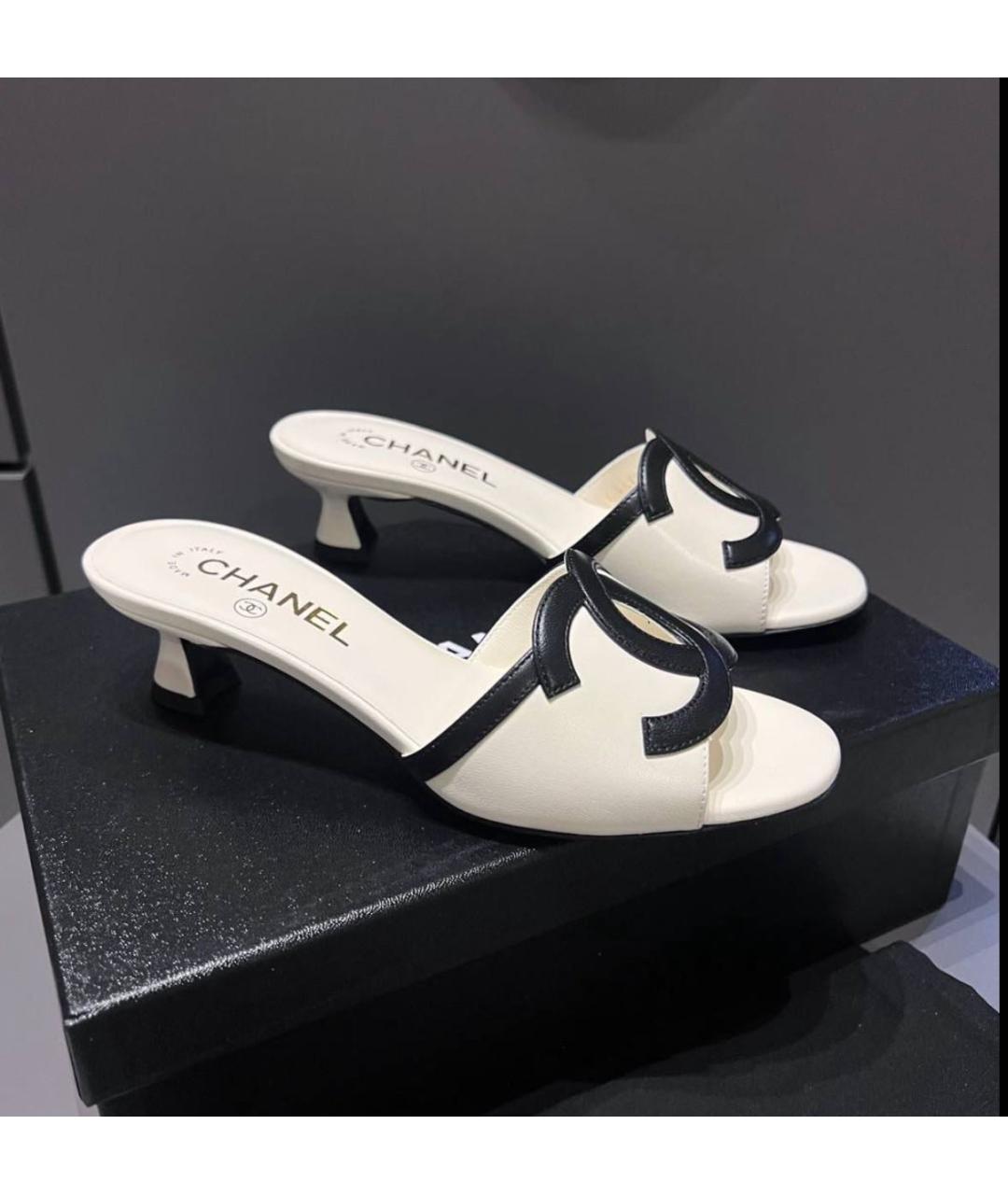 CHANEL Белые кожаные мюли, фото 7
