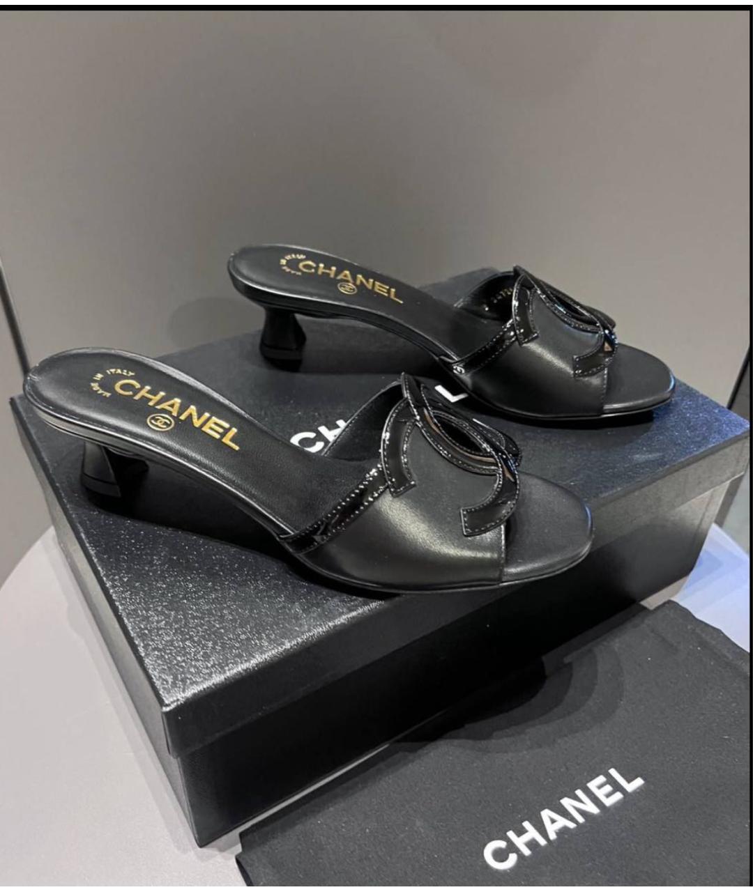 CHANEL Черные кожаные мюли, фото 6