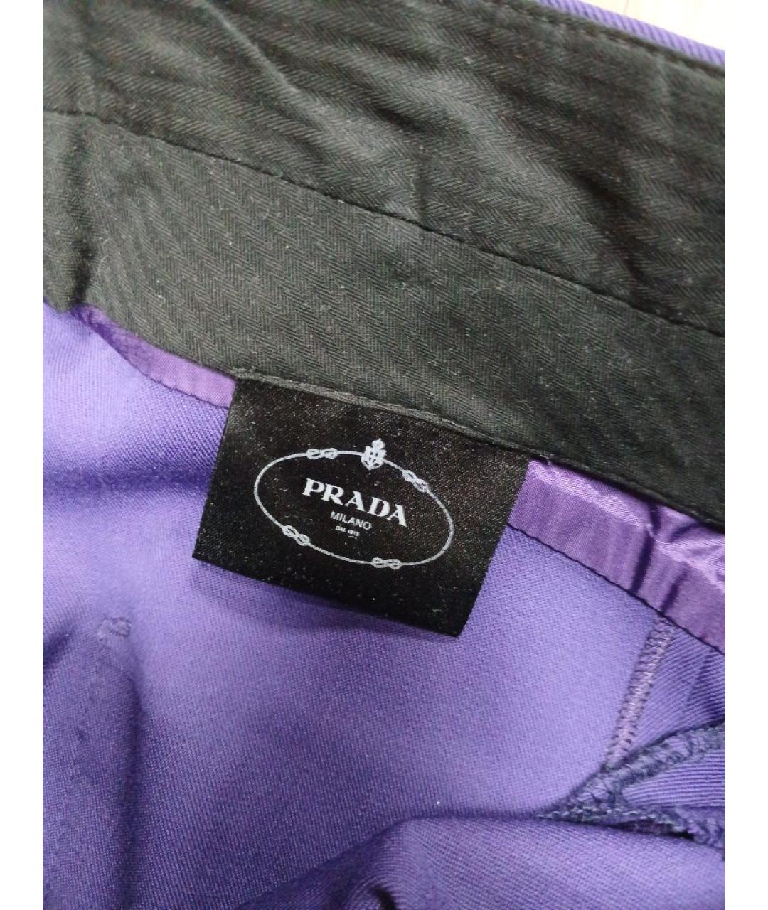 PRADA Фиолетовые хлопко-эластановые прямые брюки, фото 3