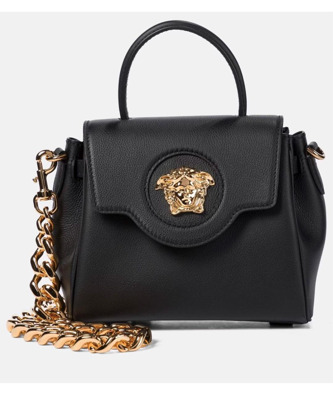 VERSACE Черная кожаная сумка с короткими ручками, фото 6