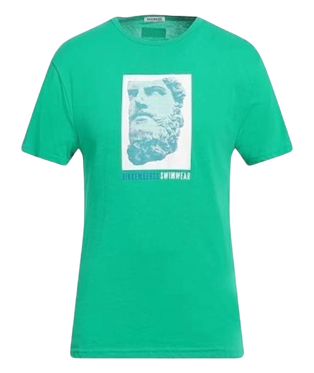 BIKKEMBERGS Зеленая хлопковая футболка, фото 1