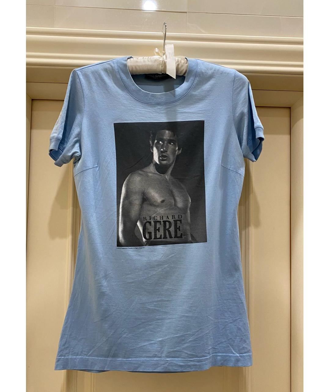 DOLCE&GABBANA Голубая хлопко-эластановая футболка, фото 7