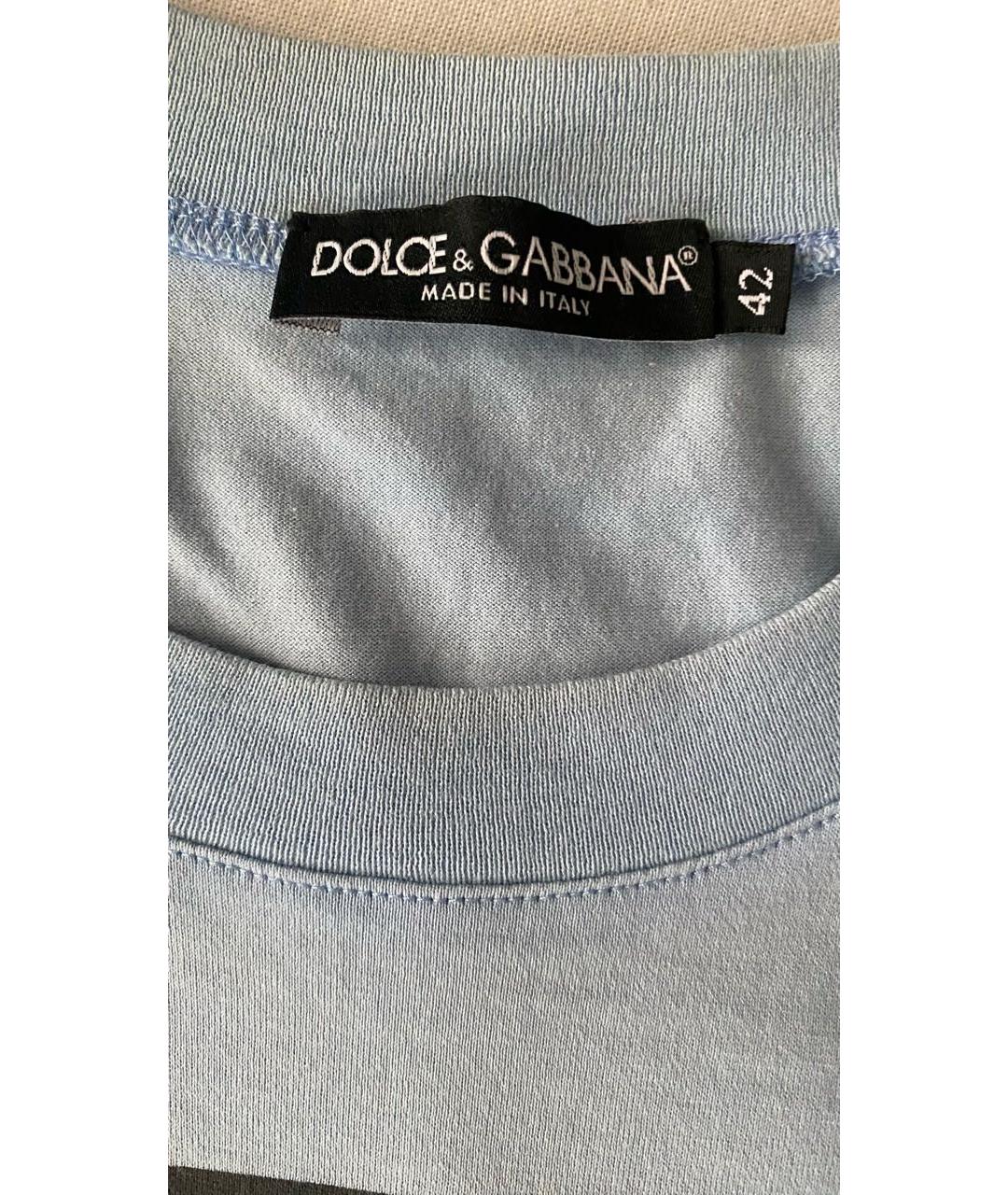 DOLCE&GABBANA Голубая хлопко-эластановая футболка, фото 5