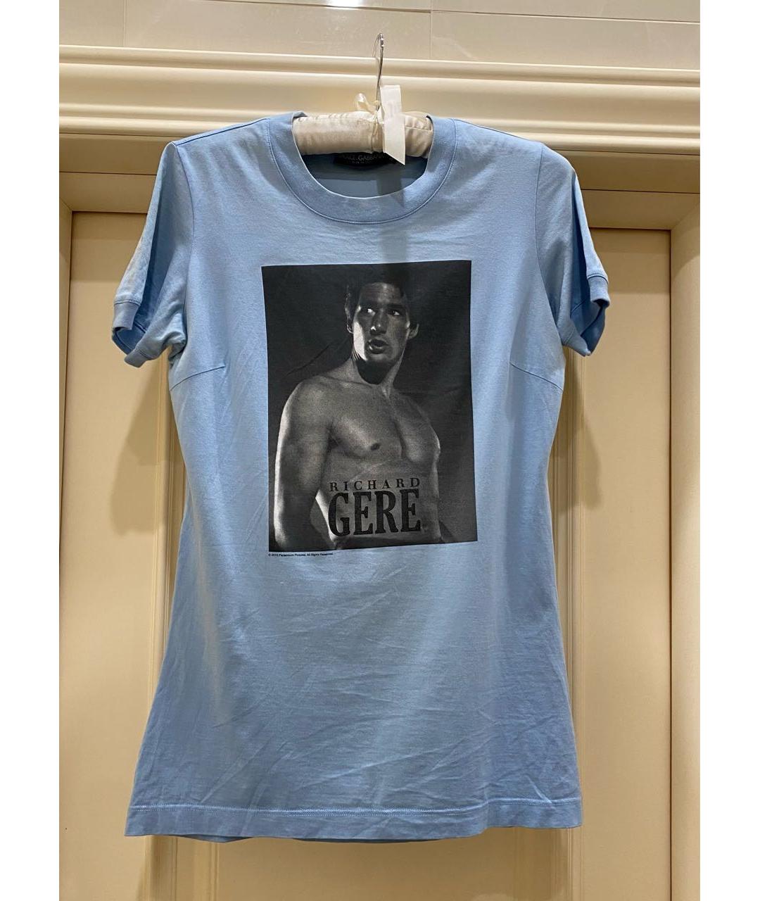 DOLCE&GABBANA Голубая хлопко-эластановая футболка, фото 6