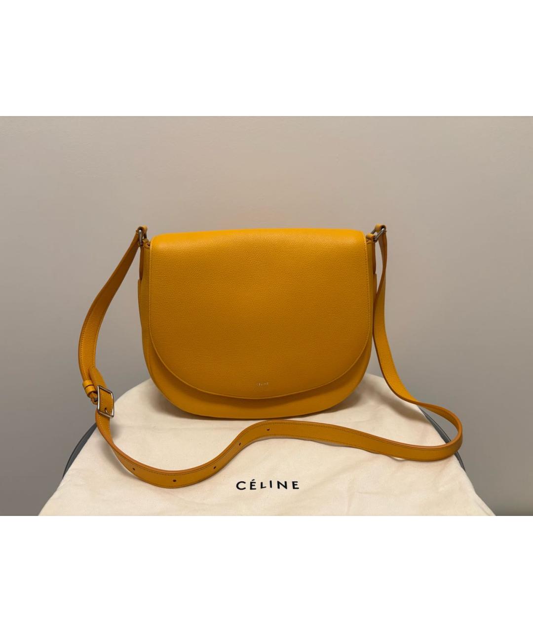 CELINE Желтая кожаная сумка через плечо, фото 9