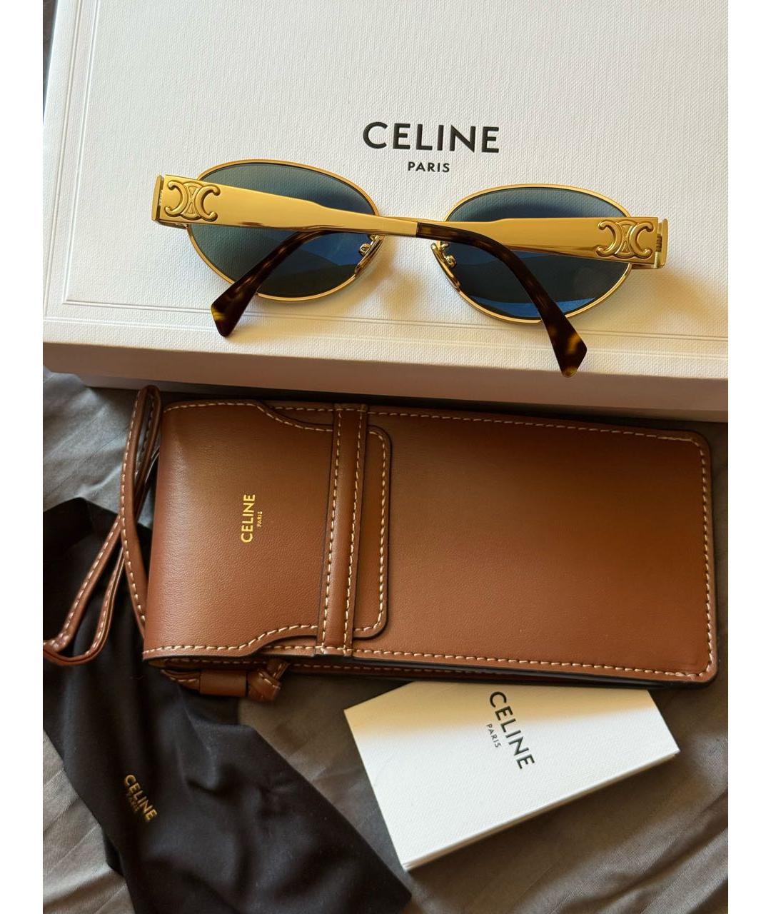 CELINE Золотые металлические солнцезащитные очки, фото 4