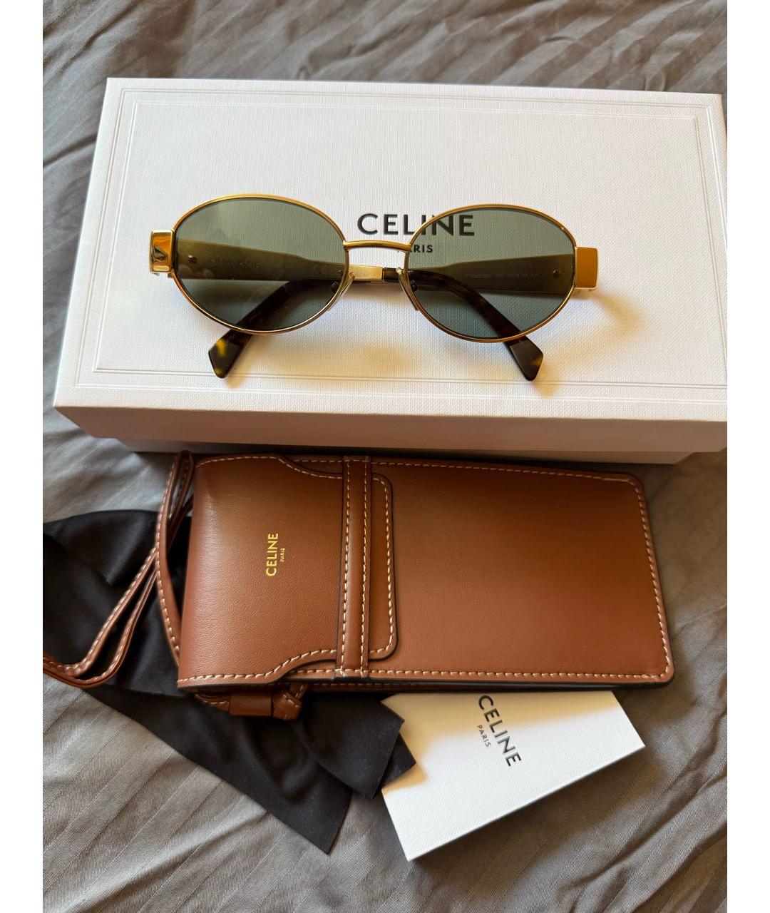 CELINE Золотые металлические солнцезащитные очки, фото 2