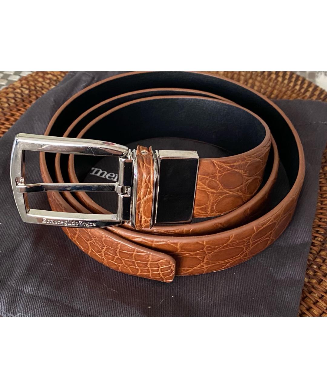 ERMENEGILDO ZEGNA XXX Коричневый ремень из экзотической кожи, фото 8