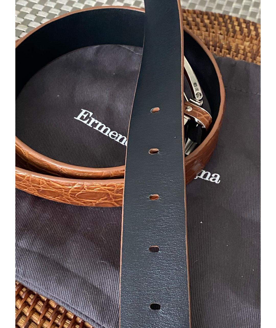 ERMENEGILDO ZEGNA XXX Коричневый ремень из экзотической кожи, фото 4