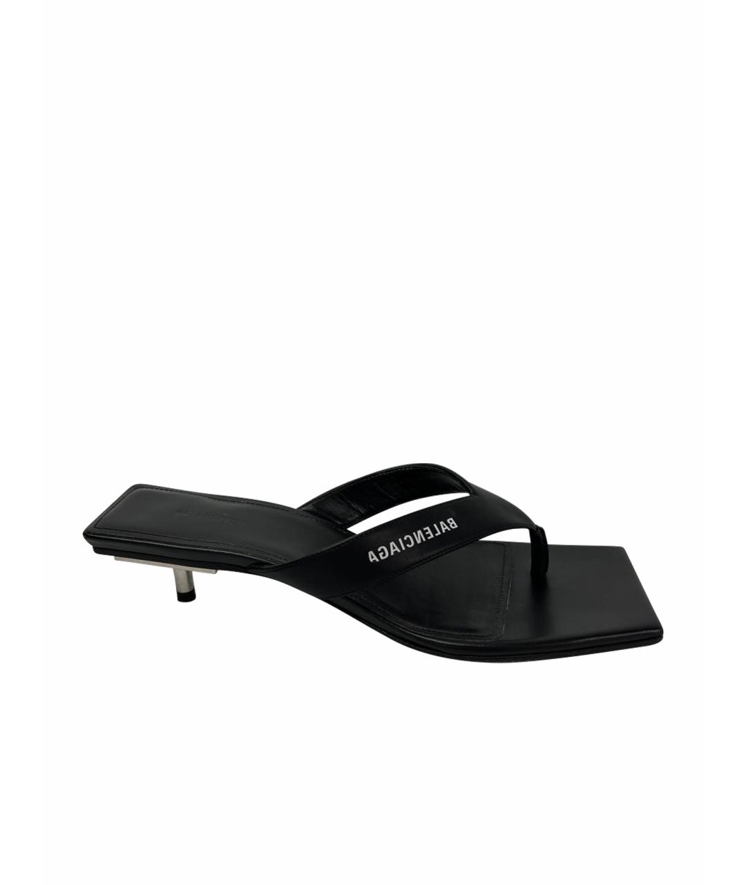BALENCIAGA Черные кожаные мюли, фото 1