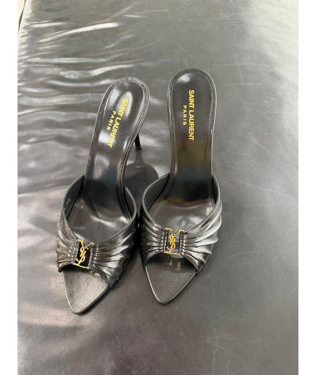 SAINT LAURENT Черные кожаные мюли, фото 3